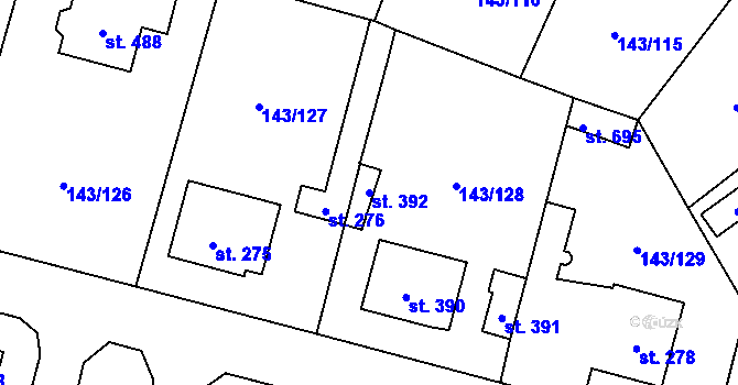 Parcela st. 392 v KÚ Úhonice, Katastrální mapa