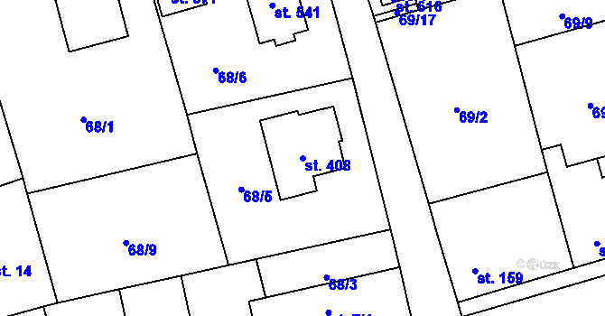 Parcela st. 408 v KÚ Úhonice, Katastrální mapa