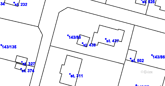 Parcela st. 438 v KÚ Úhonice, Katastrální mapa