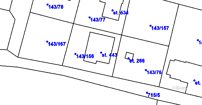 Parcela st. 443 v KÚ Úhonice, Katastrální mapa