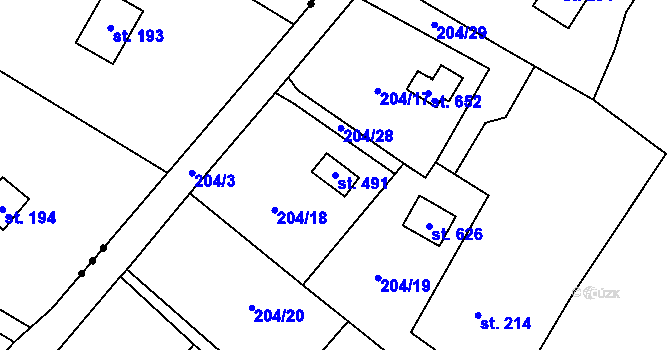 Parcela st. 491 v KÚ Úhonice, Katastrální mapa