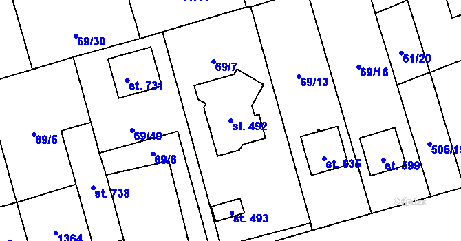 Parcela st. 492 v KÚ Úhonice, Katastrální mapa