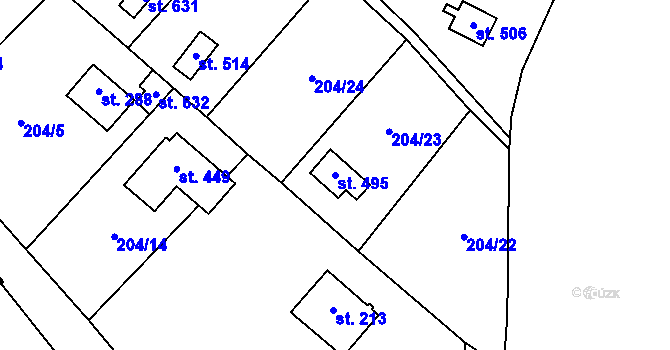 Parcela st. 495 v KÚ Úhonice, Katastrální mapa