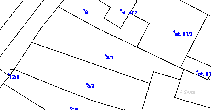 Parcela st. 8/1 v KÚ Úhonice, Katastrální mapa