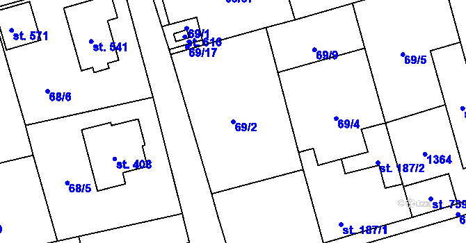 Parcela st. 69/2 v KÚ Úhonice, Katastrální mapa