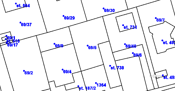 Parcela st. 69/5 v KÚ Úhonice, Katastrální mapa