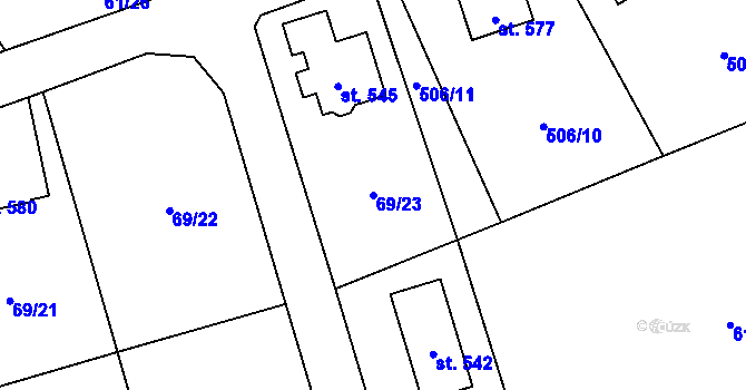 Parcela st. 69/23 v KÚ Úhonice, Katastrální mapa