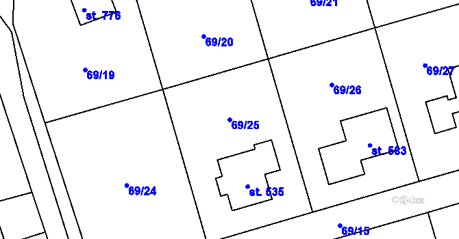 Parcela st. 69/25 v KÚ Úhonice, Katastrální mapa