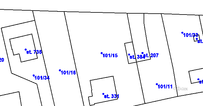 Parcela st. 101/15 v KÚ Úhonice, Katastrální mapa