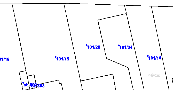 Parcela st. 101/20 v KÚ Úhonice, Katastrální mapa