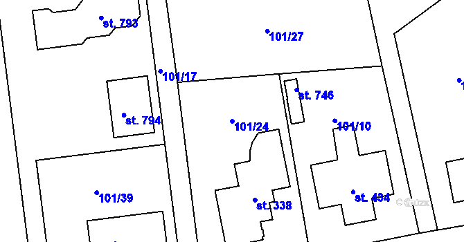Parcela st. 101/24 v KÚ Úhonice, Katastrální mapa
