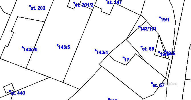 Parcela st. 143/4 v KÚ Úhonice, Katastrální mapa