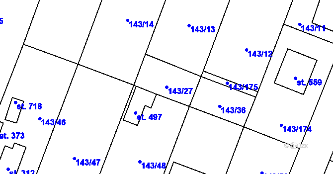 Parcela st. 143/27 v KÚ Úhonice, Katastrální mapa