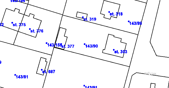 Parcela st. 143/90 v KÚ Úhonice, Katastrální mapa