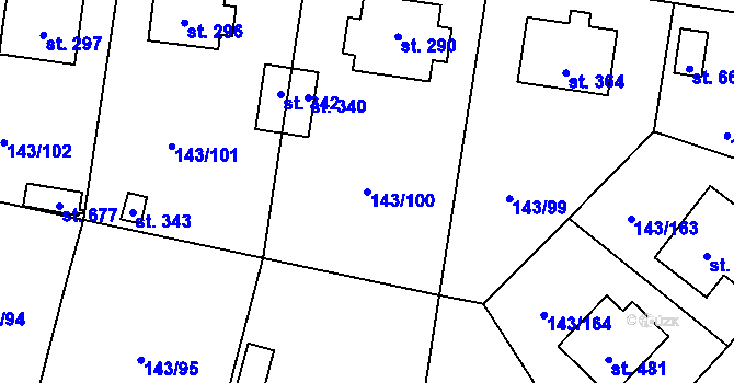 Parcela st. 143/100 v KÚ Úhonice, Katastrální mapa