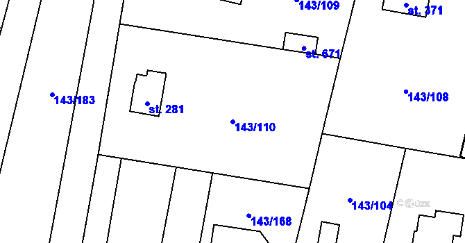 Parcela st. 143/110 v KÚ Úhonice, Katastrální mapa