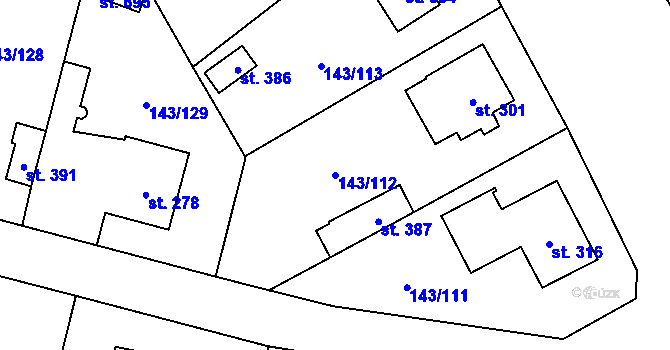 Parcela st. 143/112 v KÚ Úhonice, Katastrální mapa
