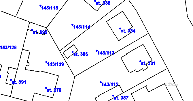 Parcela st. 143/113 v KÚ Úhonice, Katastrální mapa