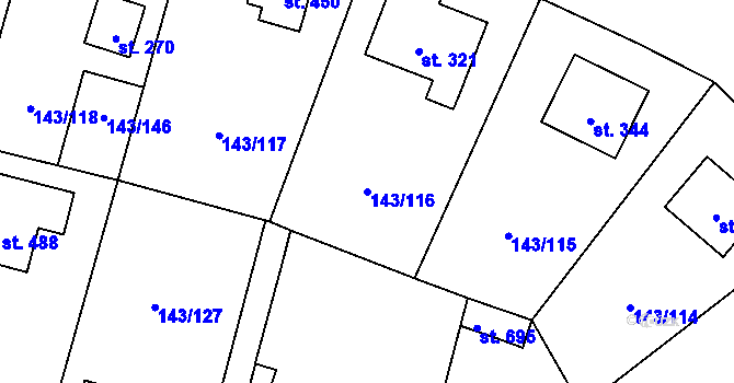 Parcela st. 143/116 v KÚ Úhonice, Katastrální mapa