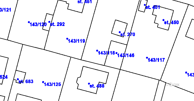Parcela st. 143/118 v KÚ Úhonice, Katastrální mapa