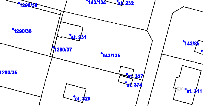 Parcela st. 143/135 v KÚ Úhonice, Katastrální mapa