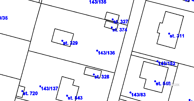 Parcela st. 143/136 v KÚ Úhonice, Katastrální mapa