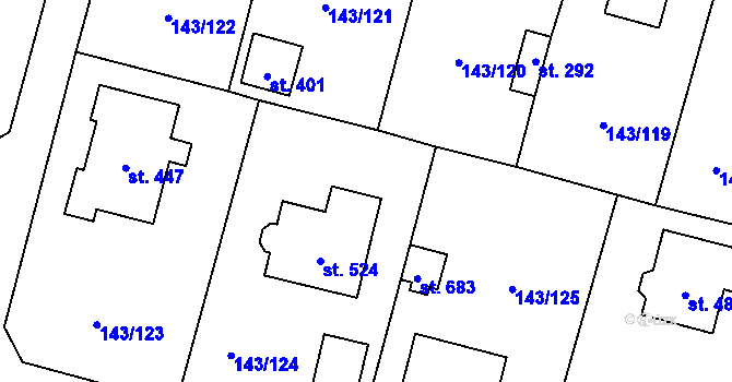 Parcela st. 143/161 v KÚ Úhonice, Katastrální mapa