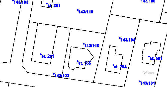 Parcela st. 143/168 v KÚ Úhonice, Katastrální mapa