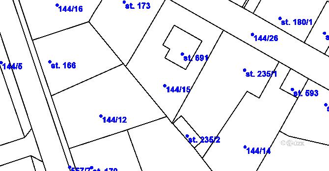 Parcela st. 144/15 v KÚ Úhonice, Katastrální mapa