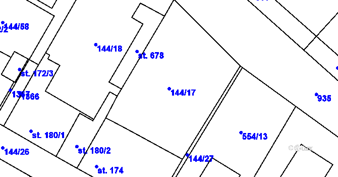 Parcela st. 144/17 v KÚ Úhonice, Katastrální mapa