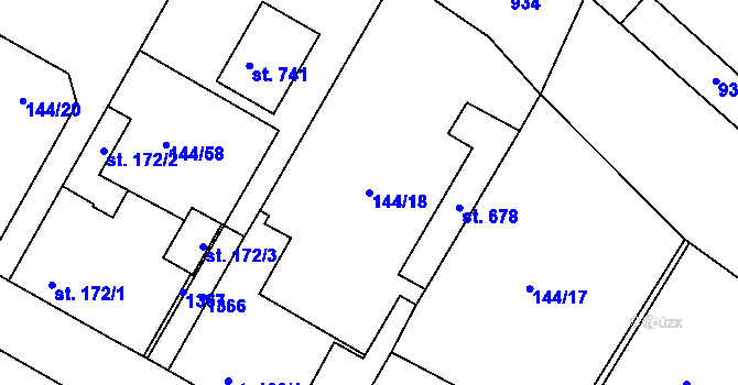 Parcela st. 144/18 v KÚ Úhonice, Katastrální mapa