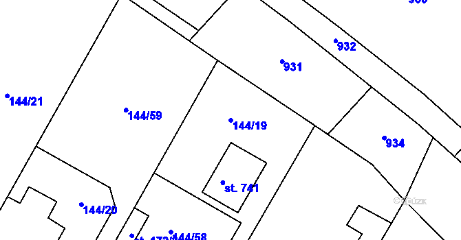 Parcela st. 144/19 v KÚ Úhonice, Katastrální mapa