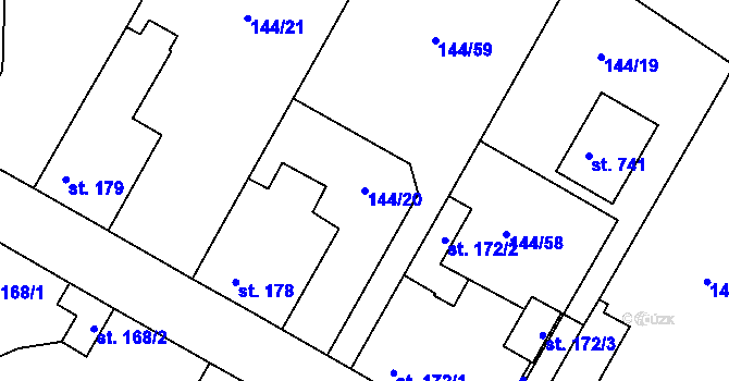 Parcela st. 144/20 v KÚ Úhonice, Katastrální mapa