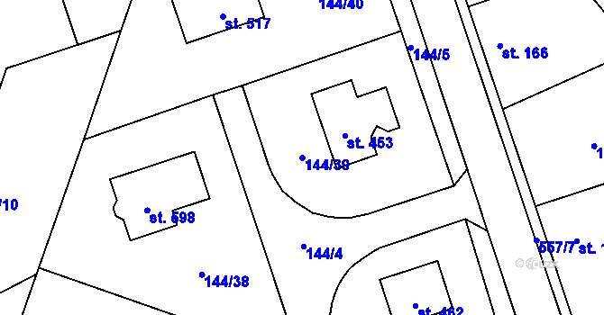 Parcela st. 144/39 v KÚ Úhonice, Katastrální mapa