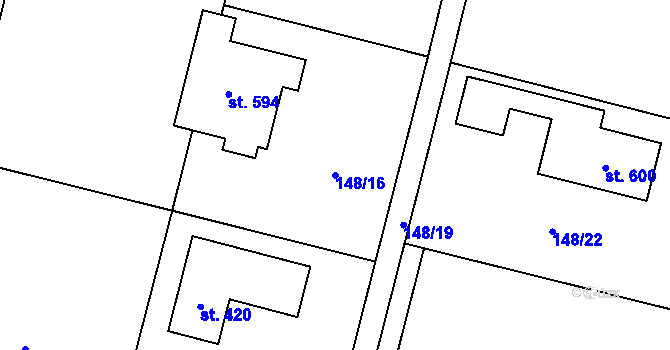 Parcela st. 148/16 v KÚ Úhonice, Katastrální mapa