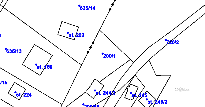 Parcela st. 200/1 v KÚ Úhonice, Katastrální mapa