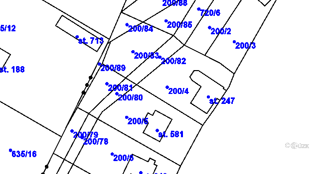 Parcela st. 200/4 v KÚ Úhonice, Katastrální mapa