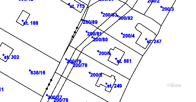 Parcela st. 200/5 v KÚ Úhonice, Katastrální mapa