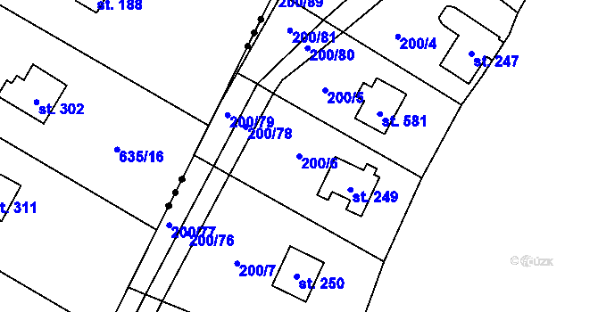 Parcela st. 200/6 v KÚ Úhonice, Katastrální mapa
