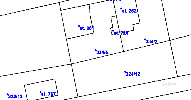 Parcela st. 334/5 v KÚ Úhonice, Katastrální mapa