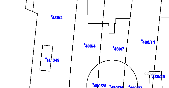 Parcela st. 480/4 v KÚ Úhonice, Katastrální mapa