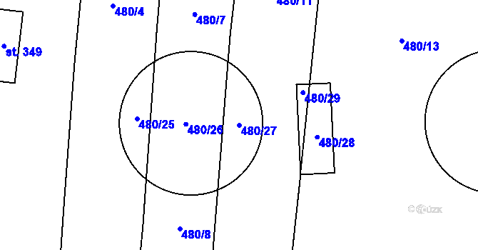 Parcela st. 480/27 v KÚ Úhonice, Katastrální mapa