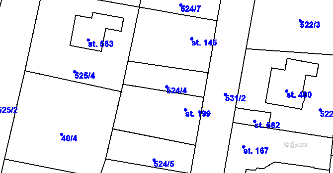 Parcela st. 524/4 v KÚ Úhonice, Katastrální mapa