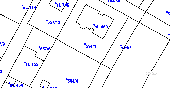 Parcela st. 554/1 v KÚ Úhonice, Katastrální mapa