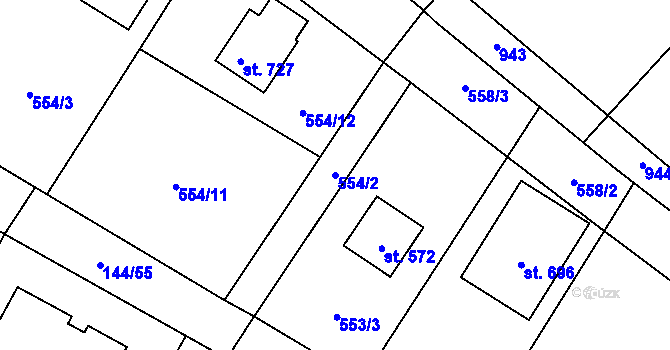 Parcela st. 554/2 v KÚ Úhonice, Katastrální mapa