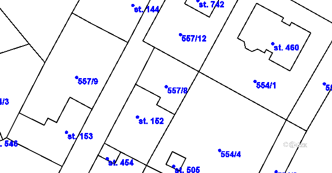 Parcela st. 557/8 v KÚ Úhonice, Katastrální mapa