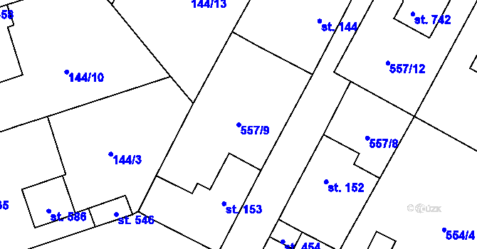 Parcela st. 557/9 v KÚ Úhonice, Katastrální mapa