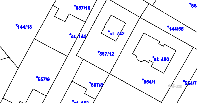 Parcela st. 557/12 v KÚ Úhonice, Katastrální mapa