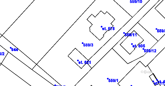 Parcela st. 559/3 v KÚ Úhonice, Katastrální mapa
