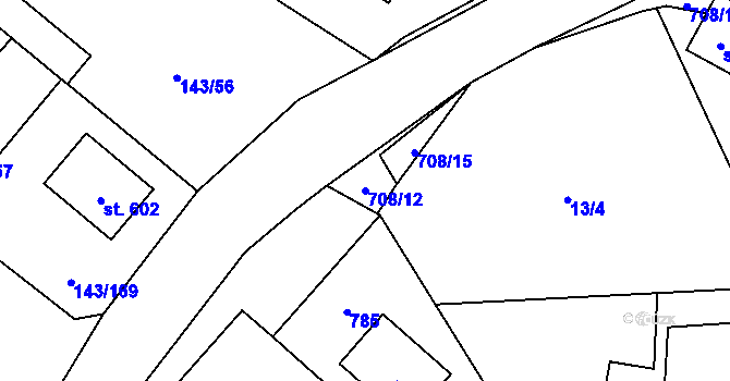 Parcela st. 708/12 v KÚ Úhonice, Katastrální mapa